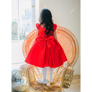 定制女童礼服公主裙，红色高端婚礼主持人，儿童生日小花童钢琴演出服