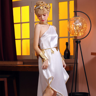万圣节白色希腊女神飘逸不规则长裙，舞台演出套装
