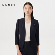 LANCY/朗姿女装2023夏季V领短西装外套女收腰显瘦通勤上衣
