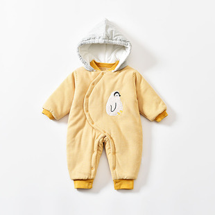 多比兔婴儿连体衣秋冬夹棉哈衣偏襟外出服宝宝衣服保暖棉服0-3岁