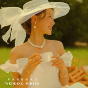 法式唯美旅拍新娘头饰面纱礼帽摄影造型外拍跟妆模特帽饰