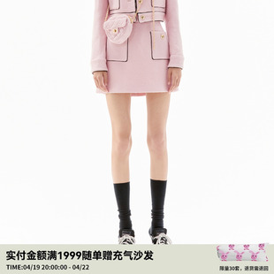revan芮范冬季设计师款复古感粉色毛呢短裙ru91501220