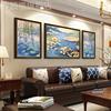 莫奈睡莲油画作品欧式客厅，装饰画三联美式沙发背景墙风景名画