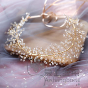 金色水钻发带珍珠水钻大头饰品结婚新娘盘发饰品大气时尚生日