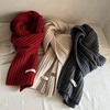 羊毛针织保暖女士冬季围巾围脖红色，新年灰色米色男简单纯色加厚款