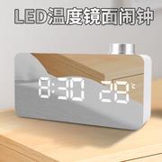 多功能LED闹钟创意旋钮镜面时钟 学生桌面床头电子温度钟