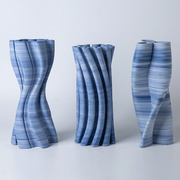 现代3D打印渐变蓝色抽象艺术皱褶陶瓷花器样板间设计感装饰品摆件