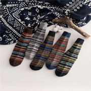 秋冬季保暖羊毛袜男士韩系原宿兔羊毛袜子加厚民族复古中长筒袜