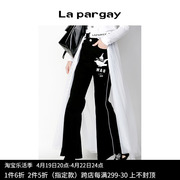 Lapargay纳帕佳2024女装黑白色裤子个性时尚休闲裤印花喇叭裤