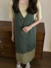 韩国东大门24夏新米卡其短袖上衣+撞色背心长裙韩版两件套连衣裙