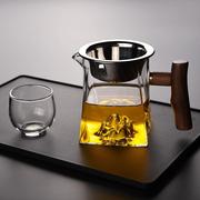 日式公道杯木把耐热侧把公杯玻璃分茶器过滤功夫茶茶具配件胡
