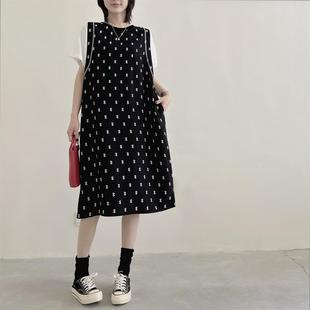 棉绸连衣裙女夏季时尚气质拼接设计感中长款大码胖MM人造棉长裙子