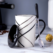 创意陶瓷杯子，简约水杯家用大容量马克杯，带盖勺个性潮流咖啡杯茶杯