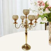 直供金色五头水晶烛台婚庆气氛布置道具婚礼派对用品摆件装饰