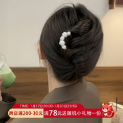 新中式珍珠U型发簪简约现代簪子气质百搭发钗后脑勺丸子头发饰女