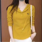 高档休闲上衣2025百搭连帽卫衣春秋薄款气质显瘦遮肚女士长袖t恤