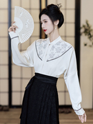 新中式国风衬衫马面裙半身裙，2023秋季小个子，长裙日常款通勤套装