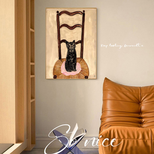 美拉德椅子猫咪客厅装饰画美式复古抽象餐厅壁画中古卧室床头挂画