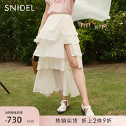 snidel春夏优雅淑女，纯色侧开叉雪纺，蛋糕裙裤swfp222118