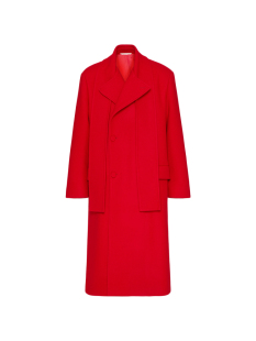 rokkihu西装西服大衣大红色，羊毛长款大衣