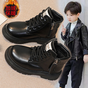 男童靴子儿童马丁靴，秋冬皮靴保暖防滑童鞋皮鞋，男小童加绒短靴