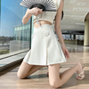 新中式白色西装半身裙女2024夏季高腰显瘦a字防走光百褶短裙
