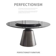 天然大理石圆桌 现代轻奢极简不锈钢设计师款奢石圆形餐桌带转盘