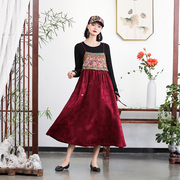 中国风个性特色古装重工刺绣，细肩带吊带，长裙外搭背心连衣裙