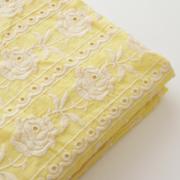 纯棉黄色玫瑰重工刺绣连衣裙，衬衫服装面料diy桌布包包抱枕布料