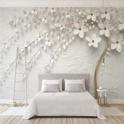 现代简约3d立体浮雕墙布花朵，电视背景墙壁纸，卧室床头花卉墙纸壁画