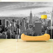 3d立体大型壁画客厅沙发，背景墙纸欧美建筑风景墙布5d黑白城市壁纸