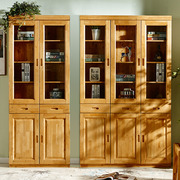 柏木书柜转角纯实木储物柜自由组合带玻璃门书架现代中式家具简约