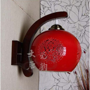 中式现代仿古典红色结婚庆，过道灯笼阳台卧室床头陶瓷壁灯实木红圆