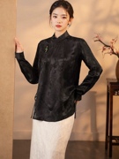 高级感真丝冠乐绉长袖衬衫，2024春装中式国潮风，黄色立领桑蚕丝上衣
