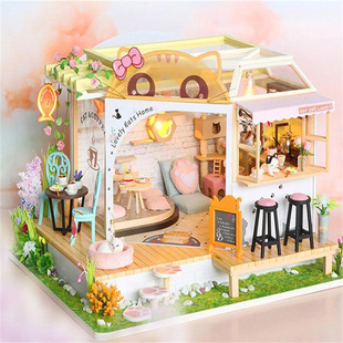 手工DIY小屋子模型玩具房子店铺猫咖后花园材料木质制作女生礼物