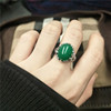 925纯银活口可调节时尚，气质绿色玉髓，大宝石个性妈妈食指戒指环女