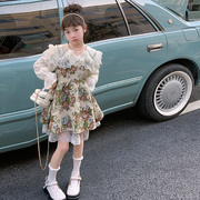 女童蕾丝珍珠衬衫，花边公主连衣裙套装春秋，款2024年春装两件套
