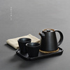 日式和风铁釉快客杯茶具套装茶壶茶杯黑陶方形茶盘干泡盘