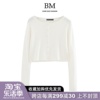 bmfashion美式复古短款修身上衣bm针织衫女高腰，单排扣开衫外套潮