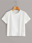 跨境短袖白色T恤原宿风棉纯色半袖圆领百搭打底衫短款