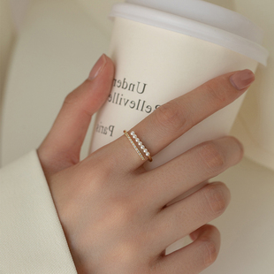 时尚个性珍珠戒指开口小众设计高级感气质简约食指戒素圈时尚指环