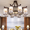 中式木艺吊灯复古中国风，客厅灯简约现代酒店，包厢大厅实木羊皮灯具