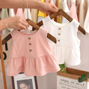0-1-2-3岁婴儿t恤裙夏季短袖纯棉，女吊带宝宝，背心女童小童洋气上衣