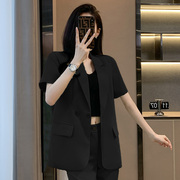 短袖黑色西装外套女夏季2023薄款高端设计感西服时尚两件套装