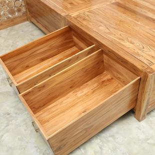 老榆木床全实木双人床榻榻米，纯实木箱体，床储物床卯榫1.8米落地式