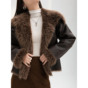 belin美式复古皮毛一体短外套，女23冬季羊羔毛机车(毛机车)皮夹克上衣