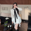 FairyJiang 秋季辣妹高级感白色长袖衬衫连衣裙收腰修身短裙
