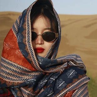 新疆西藏民族风棉麻手感围巾两用长款百搭防晒拍照披肩海边沙滩巾