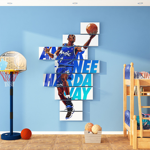 nba海报墙贴纸篮球明星，主题儿童房间，布置墙面装饰画男孩卧室科比