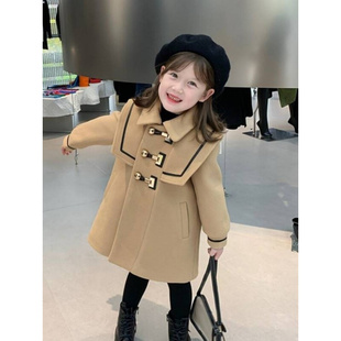 韩国女童毛呢外套春秋装，儿童时髦上衣，加厚中长款可爱甜美呢子大衣